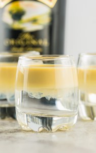 clear and tan separated shot in glass
