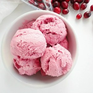bright pink ice cream scoops in white bowl